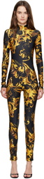 Versace Jeans Couture Black & Gold Barocco Porcelain Jumpsuit