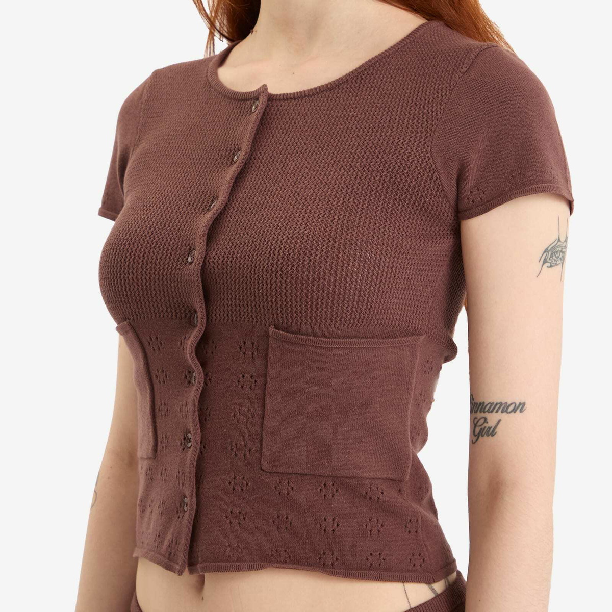 Peachy Den Women's Marie Knit Polo Top in Chocolate