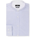 Hugo Boss - Jowis Slim-Fit Grandad-Collar Striped Cotton and Linen-Blend Shirt - Blue