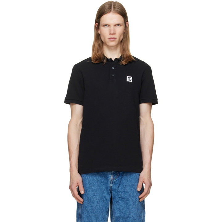 Photo: BALMAIN Black Embroidered Cotton Polo