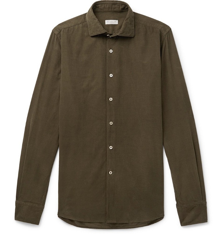 Photo: Incotex - Ween Slim-Fit Cutaway-Collar Cotton-Corduroy Shirt - Men - Army green