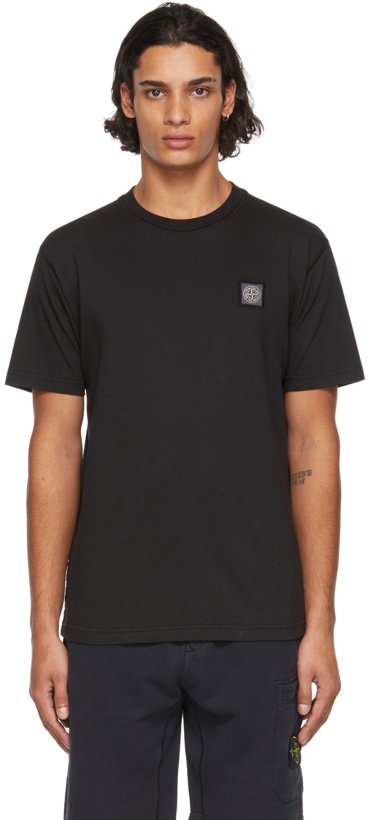 Photo: Stone Island Black Garment-Dyed Logo Patch T-Shirt