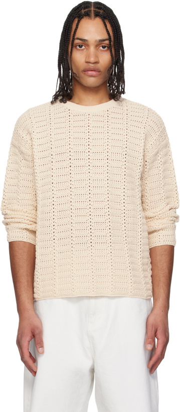 Photo: COOR Beige Cotton Crochet Pullover Knit Sweater
