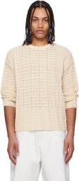 COOR Beige Cotton Crochet Pullover Knit Sweater