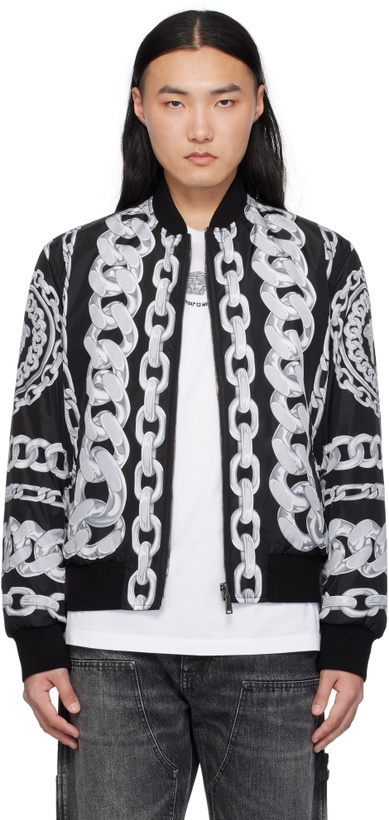 Photo: Versace Black Medusa Chains Reversible Bomber Jacket
