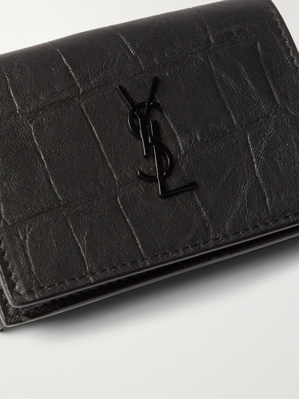 SAINT LAURENT Embellished croc-effect leather cardholder