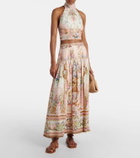 Camilla Gathered linen and silk maxi skirt