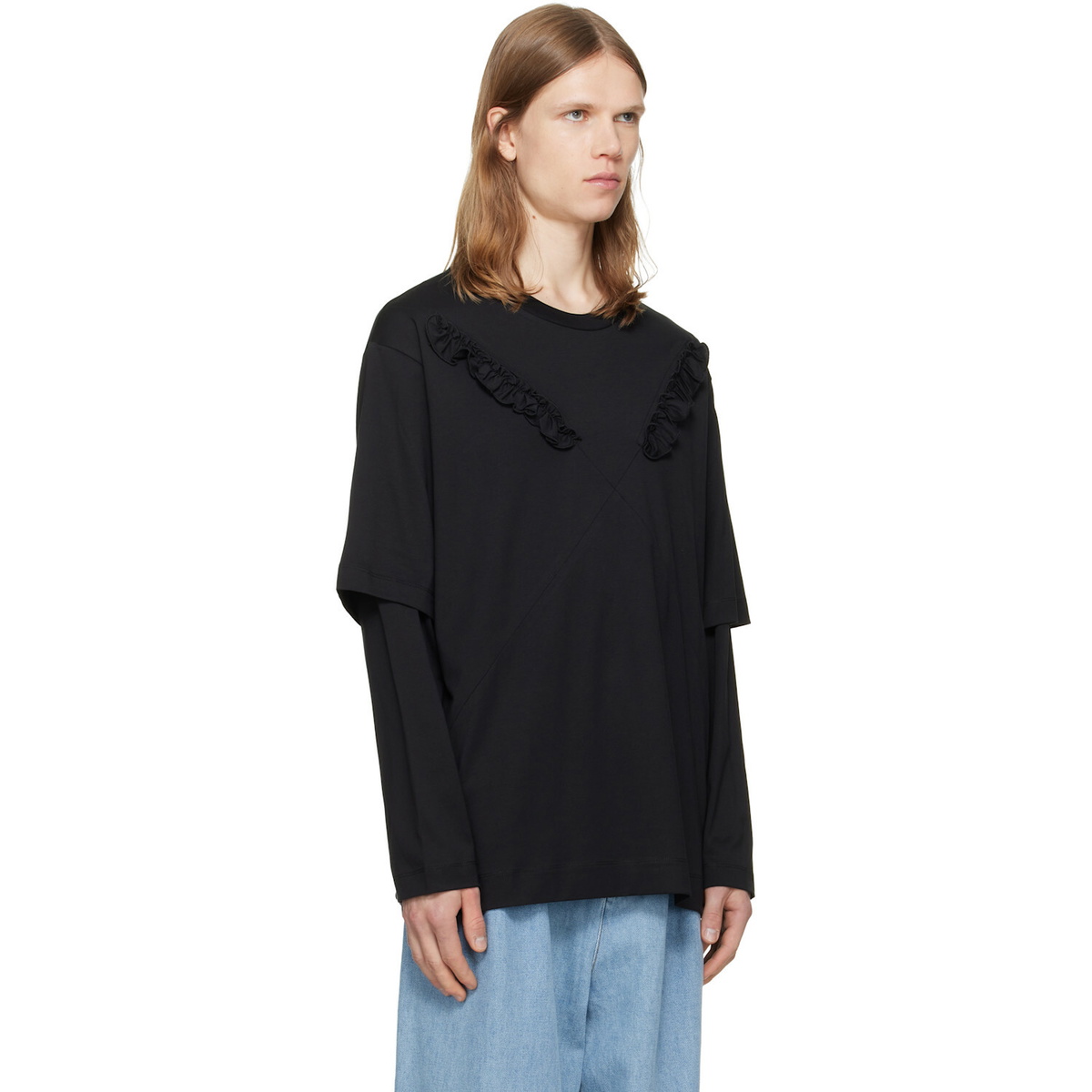 Simone Rocha Black Ruffle Slash Layered Long Sleeve T-shirt