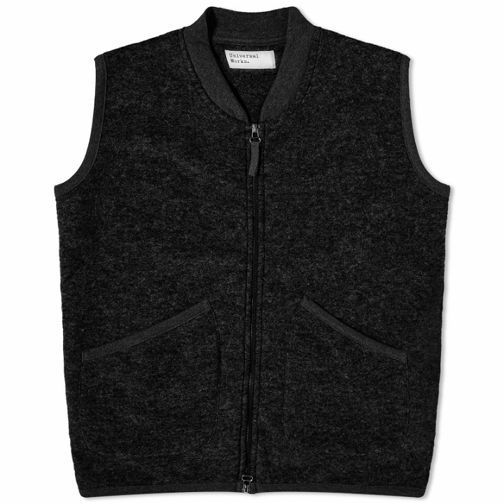 Photo: Universal Works Men's Wool Fleece Zip Waistcoat in Black
