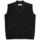 Universal Works Men's Wool Fleece Zip Waistcoat in Black