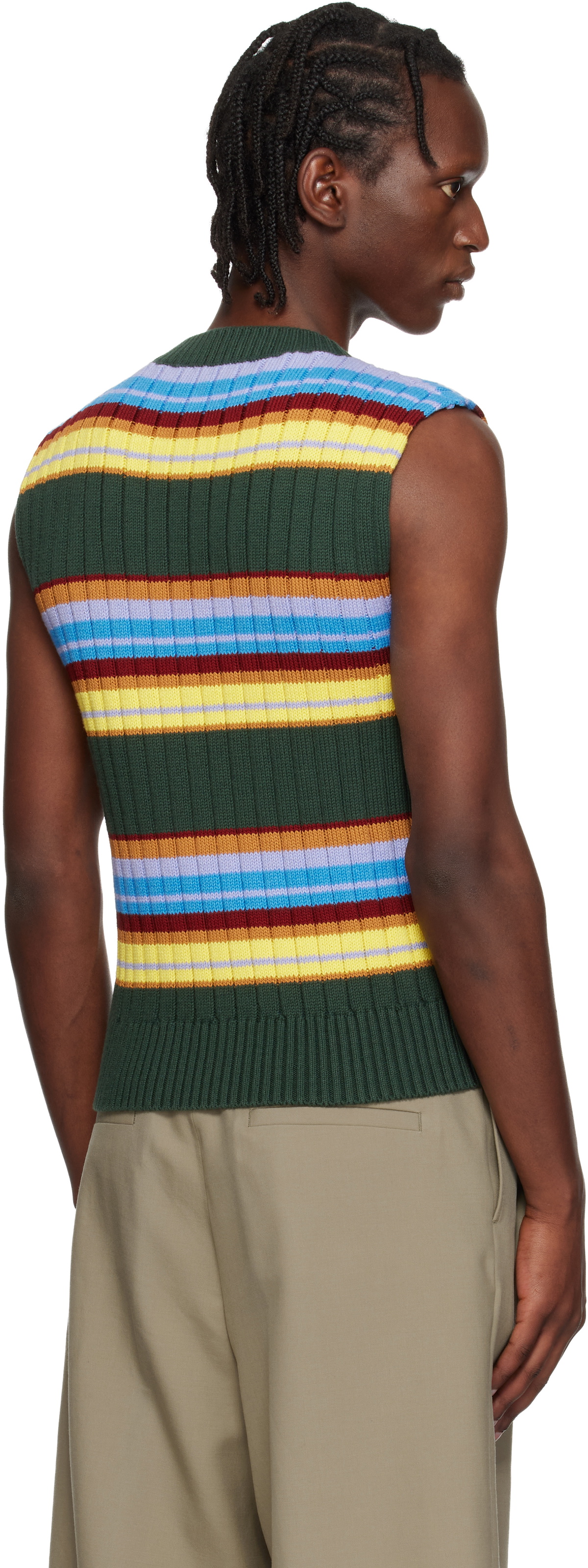 Dries Van Noten Green Striped Sleeveless Sweater
