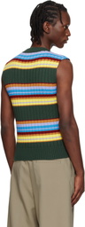 Dries Van Noten Green Striped Sleeveless Sweater