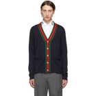 Gucci Navy Wool Web Stripe Cardigan