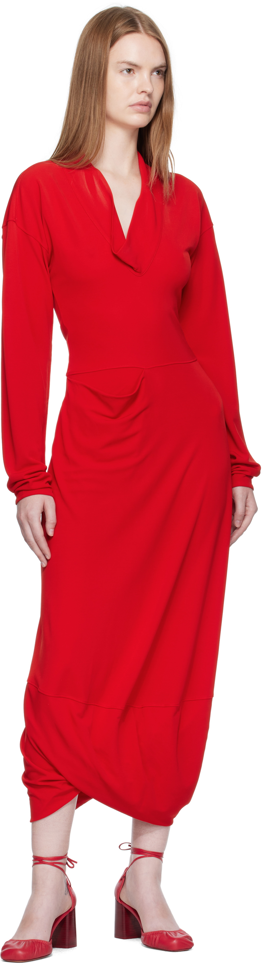 LEMAIRE Red V Neck Maxi Dress