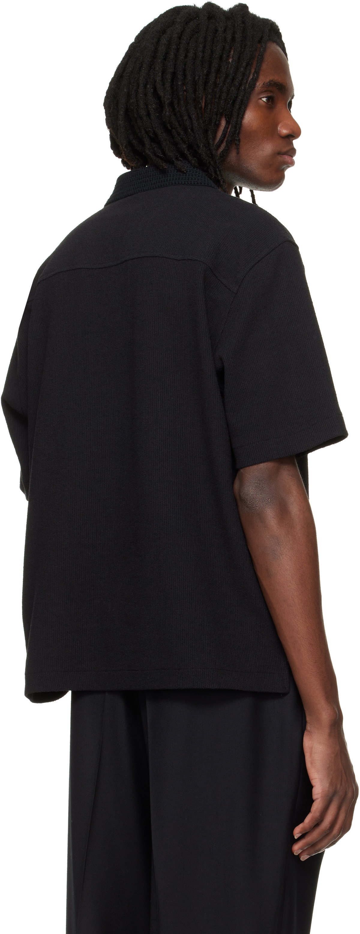 Solid Homme Black Knit Collared Short-Sleeve Polo