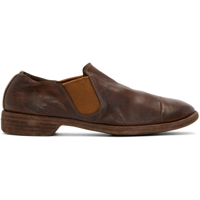 Photo: Guidi Brown Leather Distressed Loafers