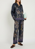 Forte_forte Floral-print Straight-leg Satin Trousers Navy