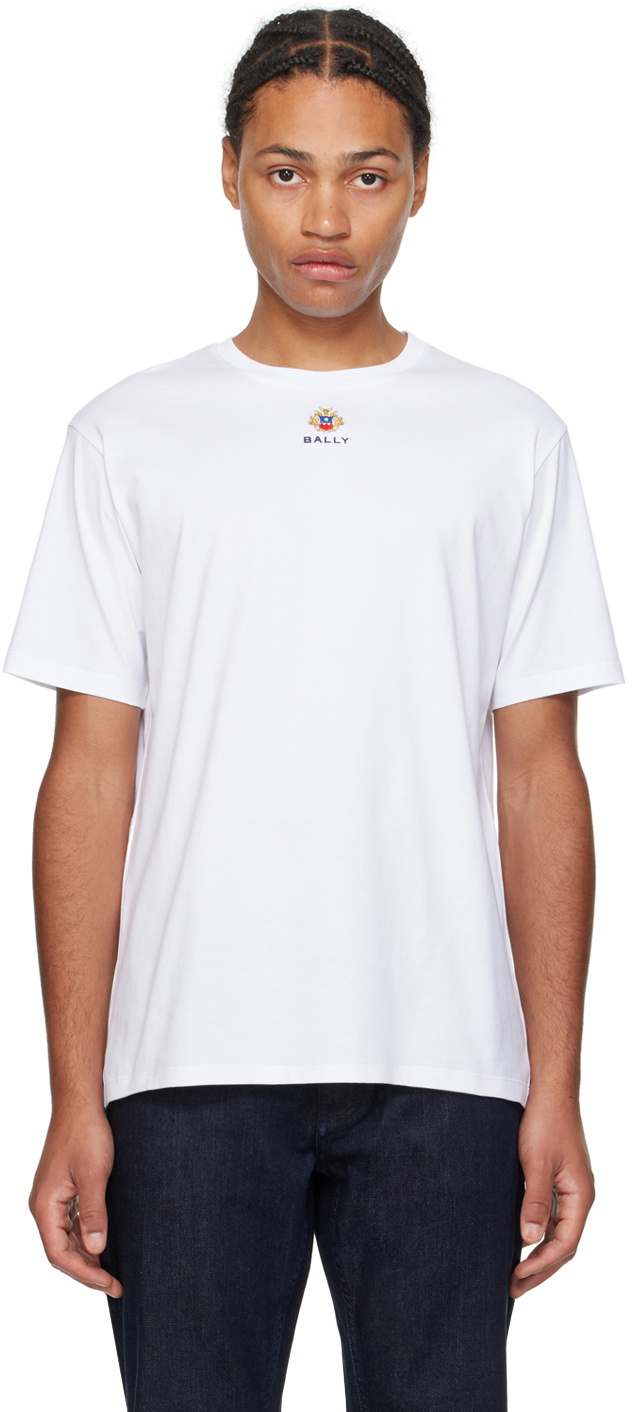 White Embroidered-Logo T-Shirt by Bally on Sale