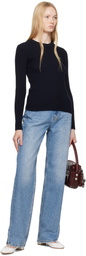 Maison Kitsuné Navy Baby Fox Patch Fine Ribbed Sweater