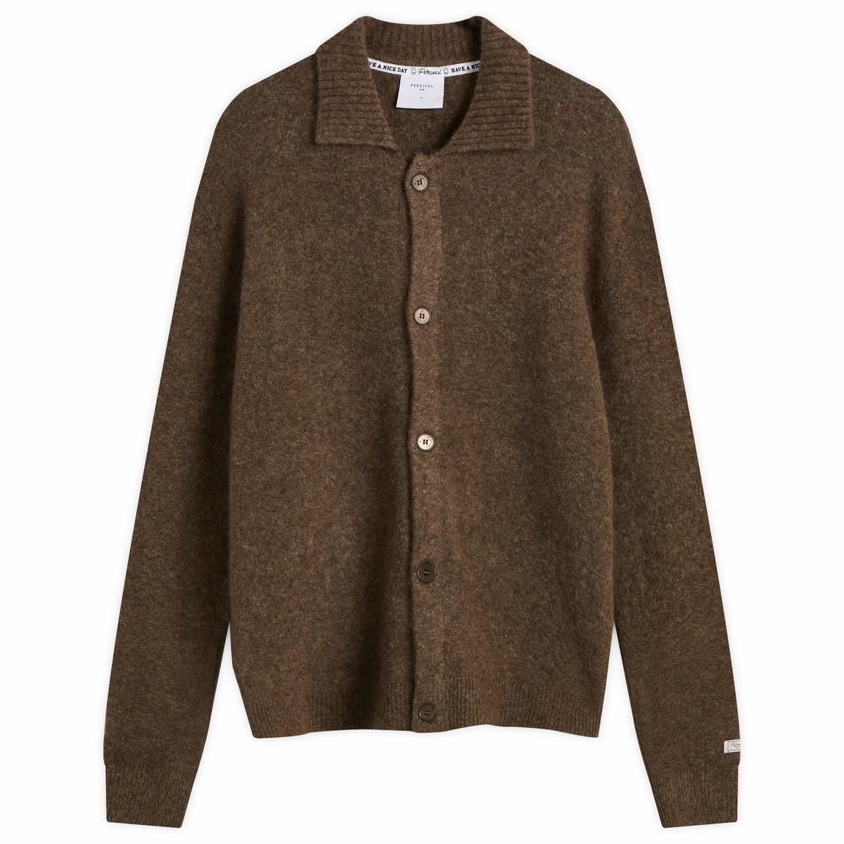 Percival Men's Archive Soft Knitted Collared Cardigan in Espresso