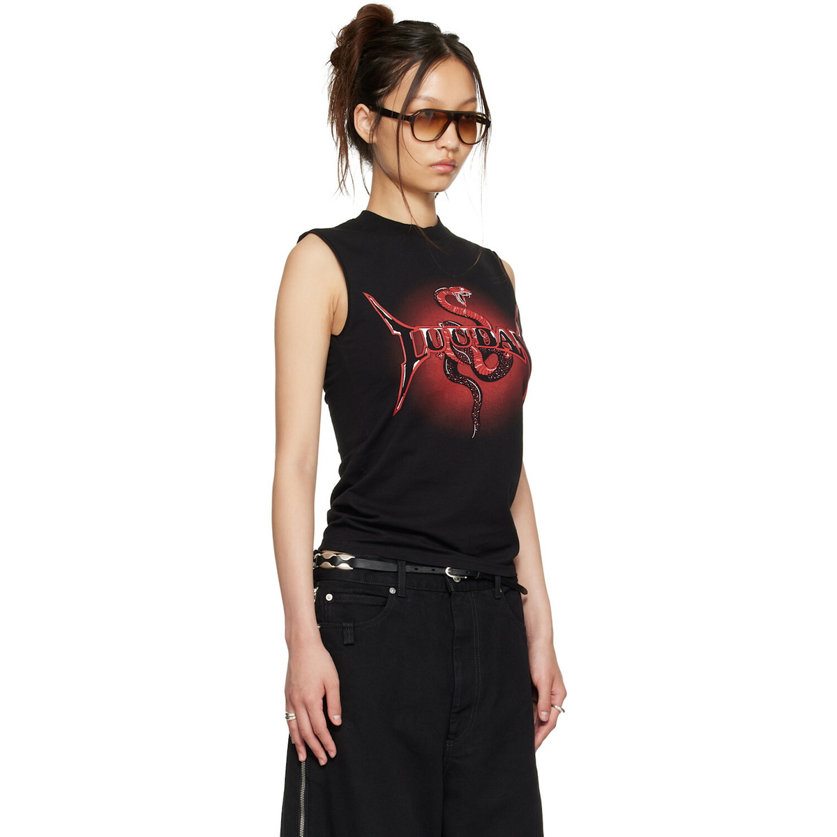 LU'U DAN Black Metal Head Tank Top