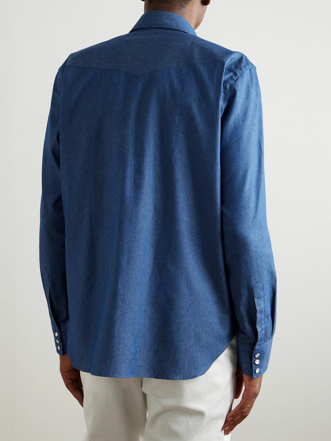 J. Mueser - Neapolitan Slim-Fit Cotton-Chambray Shirt - Blue