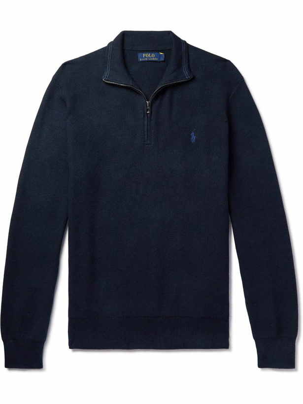 Photo: Polo Ralph Lauren - Logo-Embroidered Cotton-Jersey Half-Zip Sweater - Blue