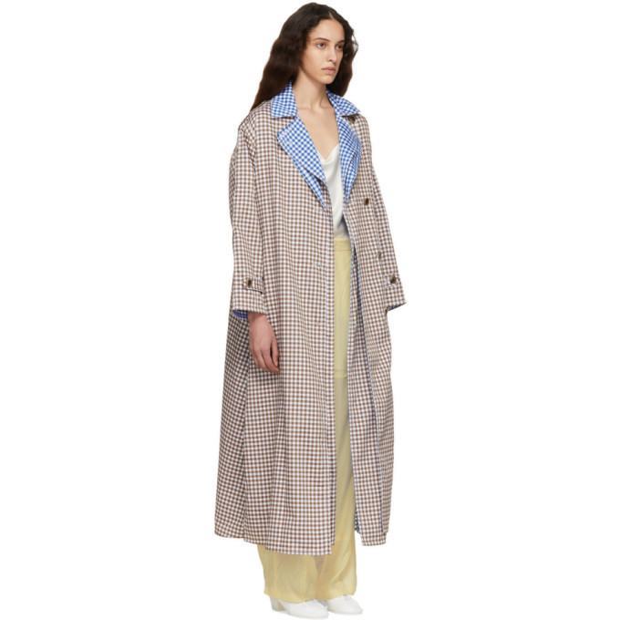 Ports 1961 Brown and White Gingham Criss Cross Front Trench Coat
