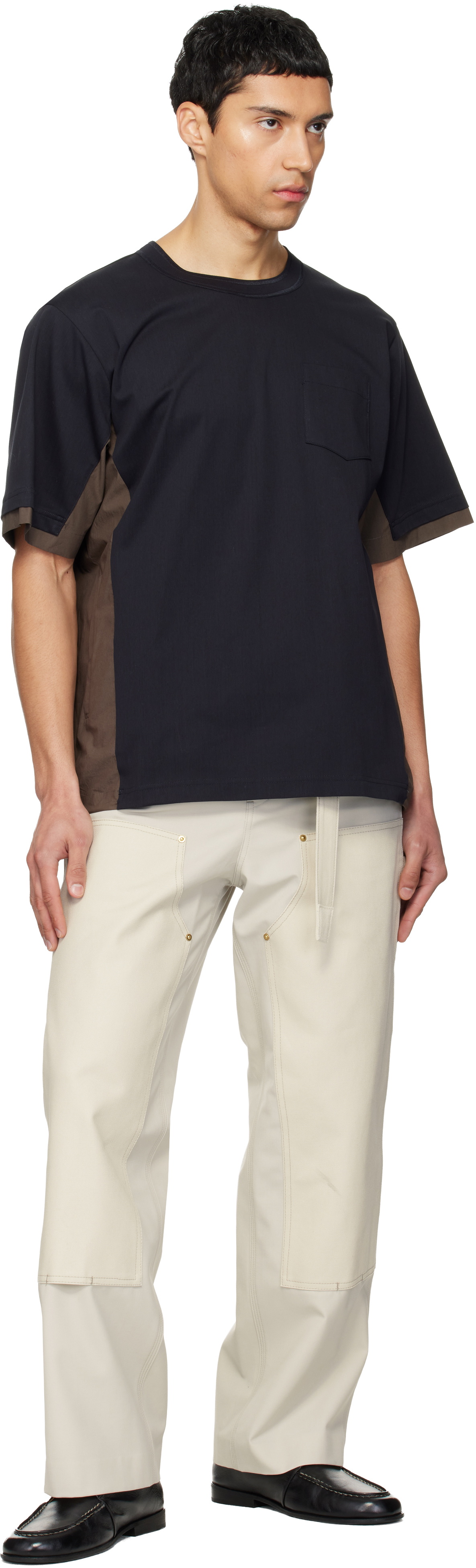 sacai Navy & Taupe Cotton Typewriter & Cotton Jersey T-shirt
