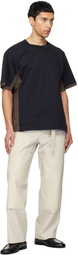 sacai Navy & Taupe Cotton Typewriter & Cotton Jersey T-shirt