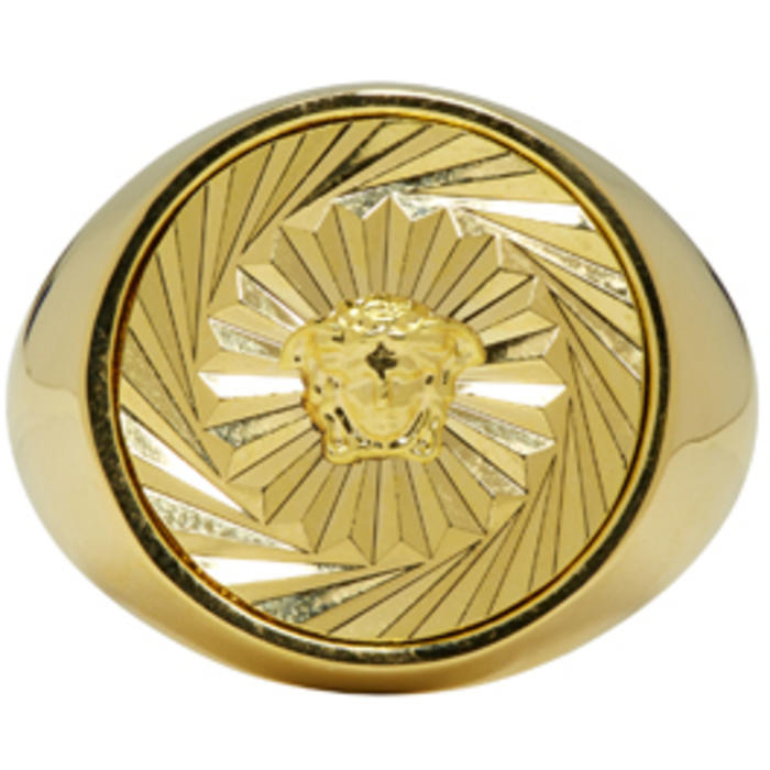 Versace Gold Round Swirl Medusa Ring 