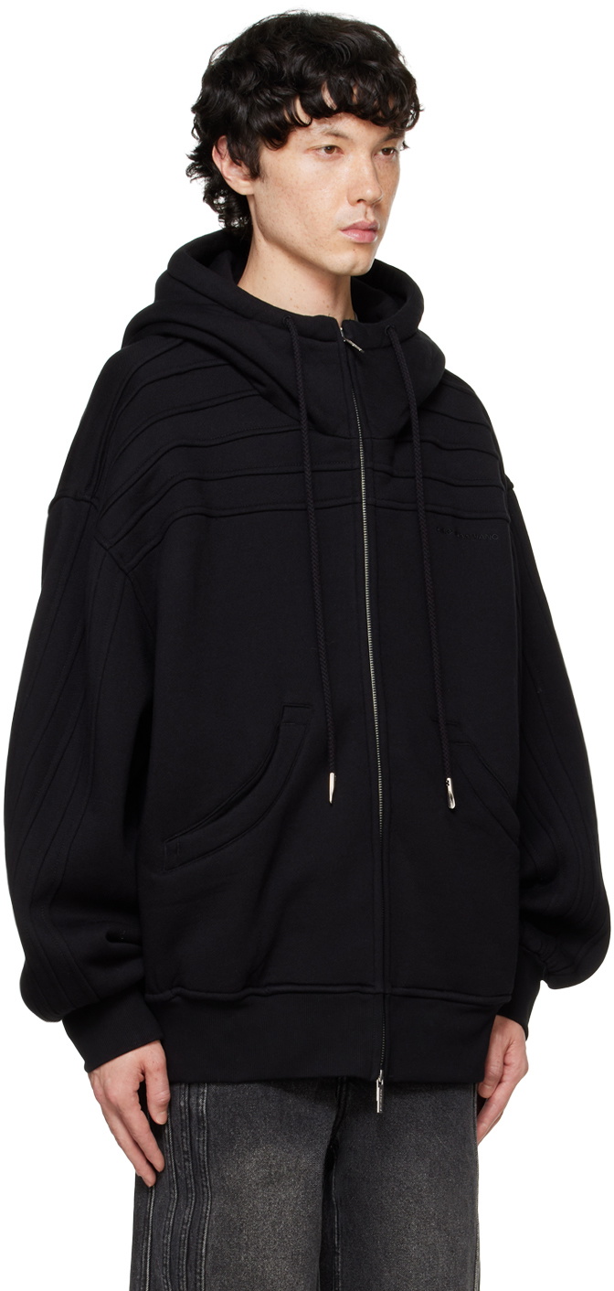 Feng Chen Wang Black Pleated Hoodie Feng Chen Wang