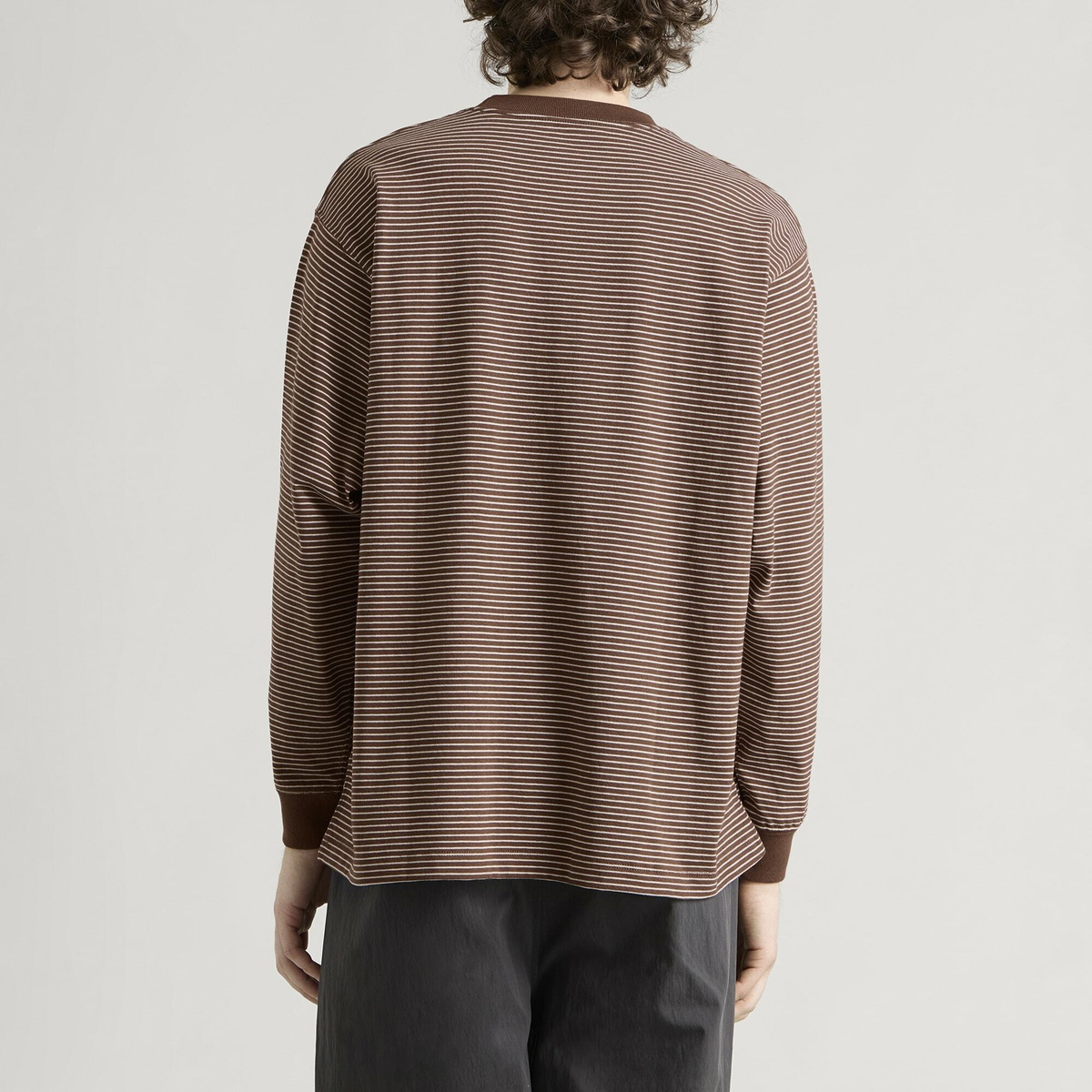 Danton Men's Long Sleeve Stripe T-Shirt in Deep Brown/Ecru Stripe