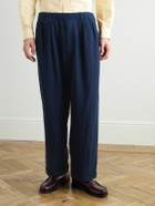 Beams Plus - Straight-Leg Pleated Linen and Cotton-Blend Trousers - Blue