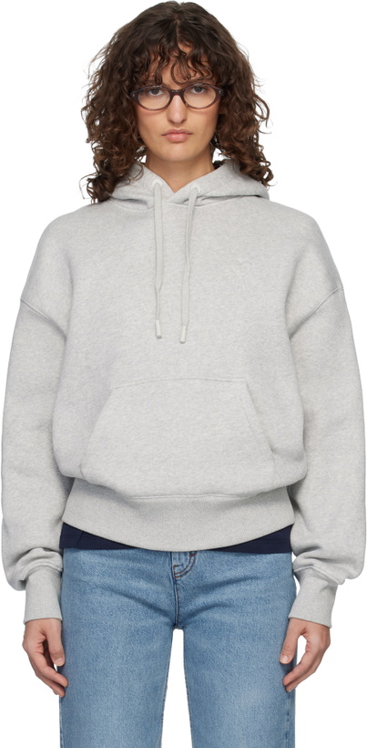 Photo: AMI Paris Gray Cotton Embossed Ami de Coeur Hoodie