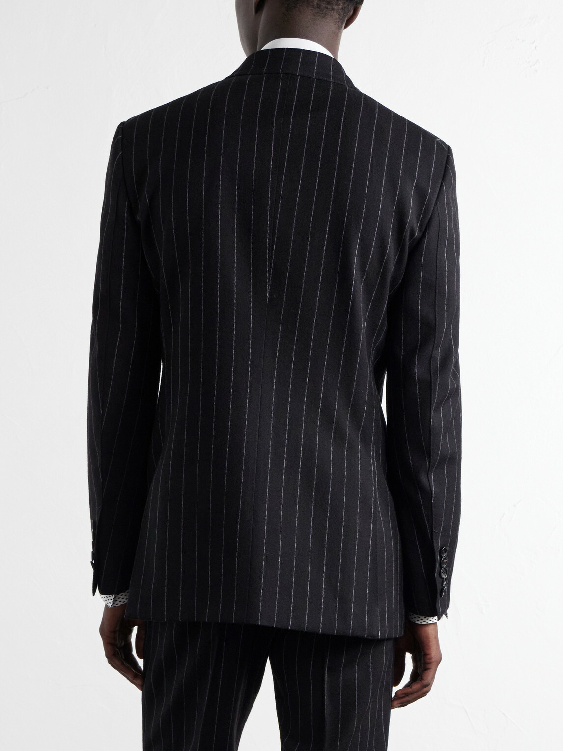 TOM FORD - Double-Breasted Pinstriped Wool-Twill Suit Jacket - Black