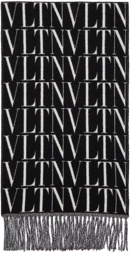 Photo: Valentino Garavani Black & Off-White Virgin Wool 'VLTN' Scarf