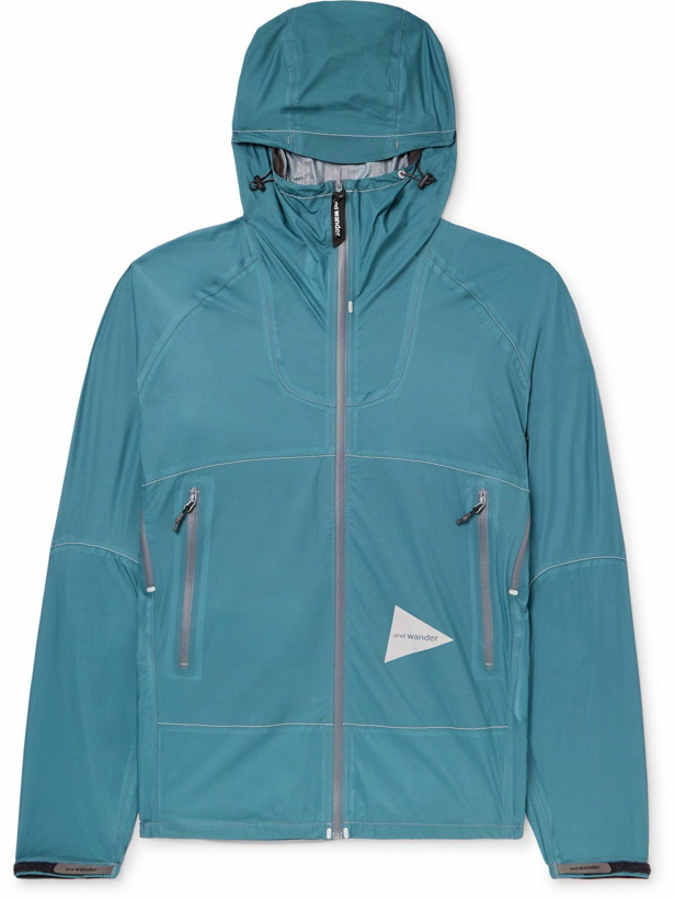 Photo: And Wander - Logo-Print Ripstop Hooded Jacket - Blue