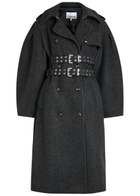 Ganni Belted Wool-blend Trench Coat Black