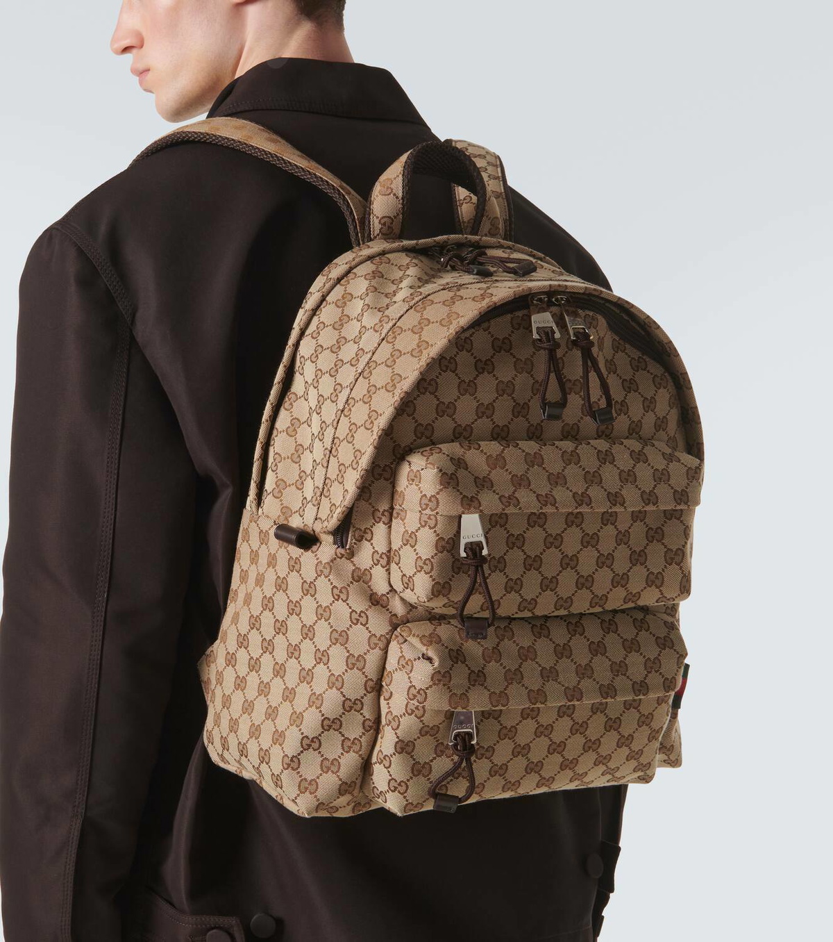 Gucci GG Canvas Brown Backpack Gucci Brown Monogram Canvas Mini Backpack Leather Trim main image 2