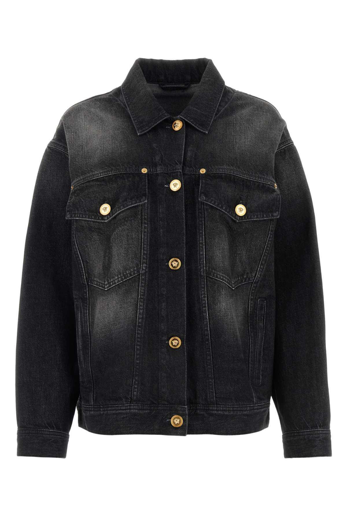 Versace Jeans Couture Black Lace-Up Denim Jacket Versace