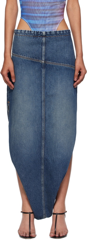 Photo: Jean Paul Gaultier Blue Internal Belt & Zipped Opening Denim Maxi Skirt