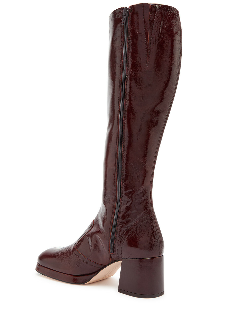 Miista Donna 65 Crinkled Patent-leather Knee-high Boots Brown