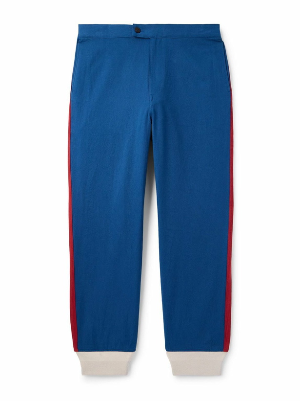 Photo: Visvim - Bertone Tapered Grosgrain-Striped Cotton-Twill Trousers - Blue