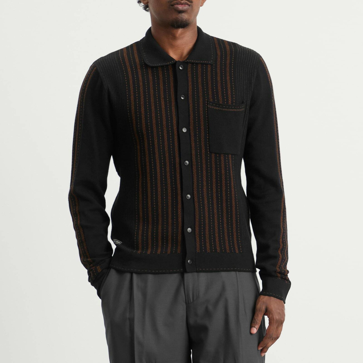 Percival Men's Appendix Long Sleeve Knitted Shirt in Black/Brown