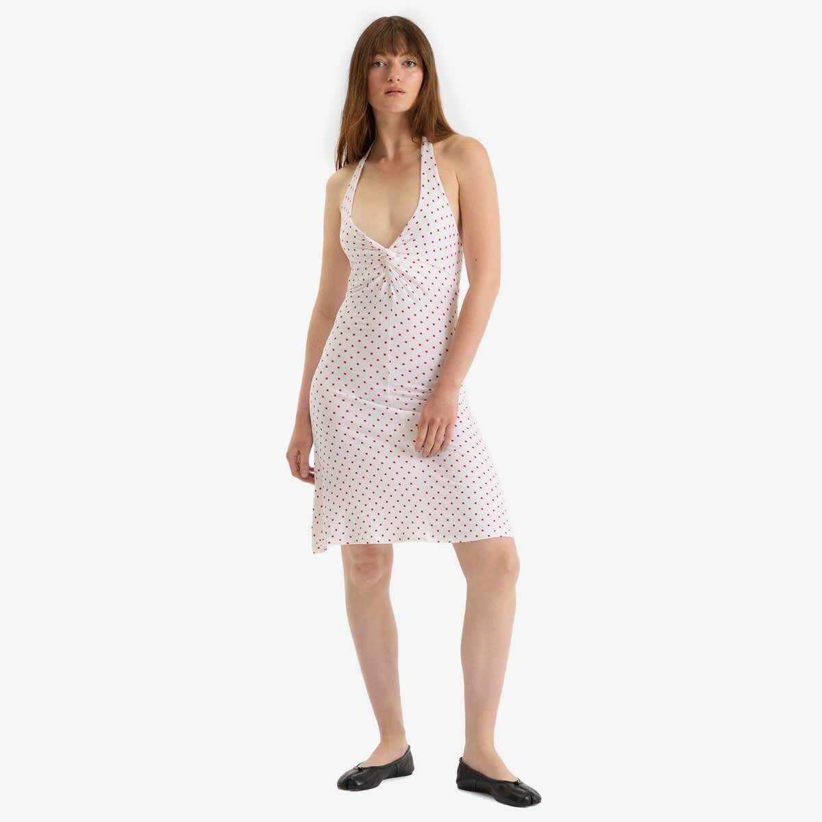 Fruity Booty Women's Polka Midi Dress in Red/White