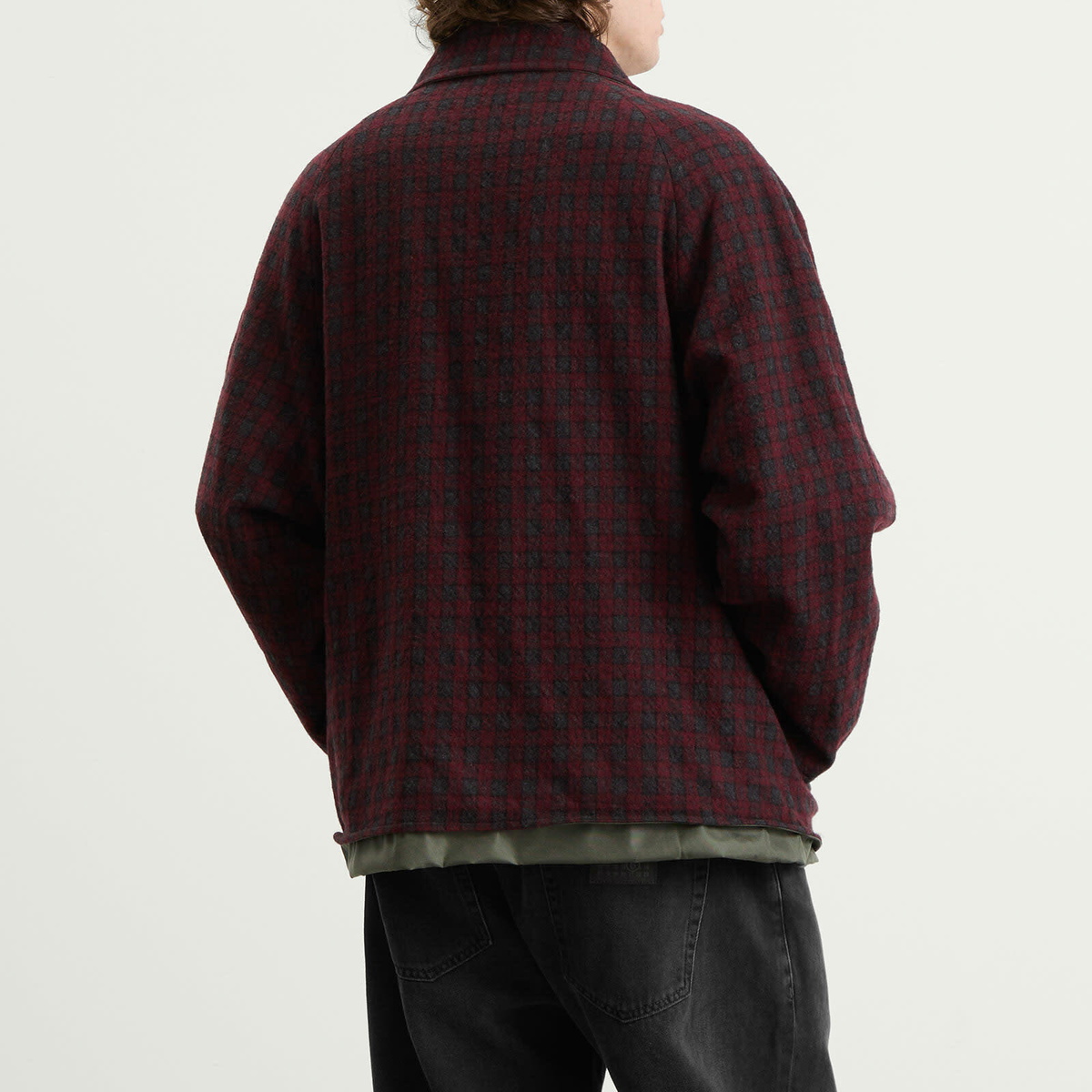 Maison Margiela Men's Reversible Short Parka Jacket in Military/Burgundy Check