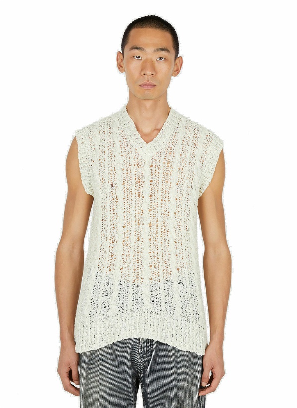 Photo: Sheer Cable Knit Sleeveless Sweater in White