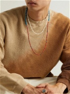 Mikia - Bandana Cotton, Silver and Multi-Stone Beaded Necklace