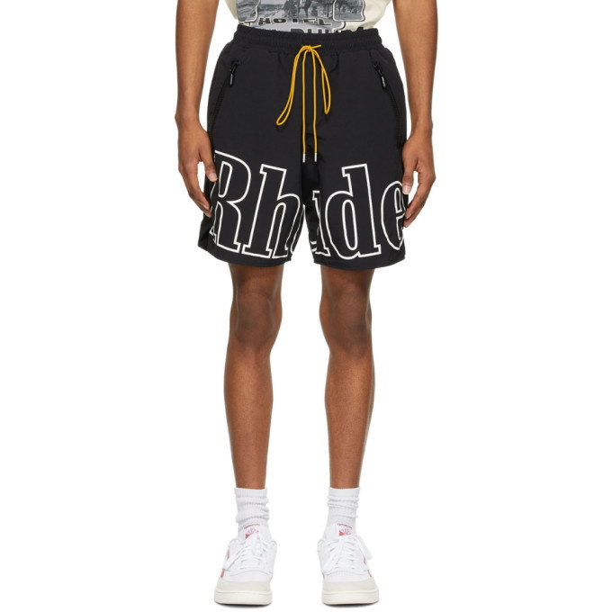 Photo: Rhude SSENSE Exclusive Black and White RH Logo Shorts